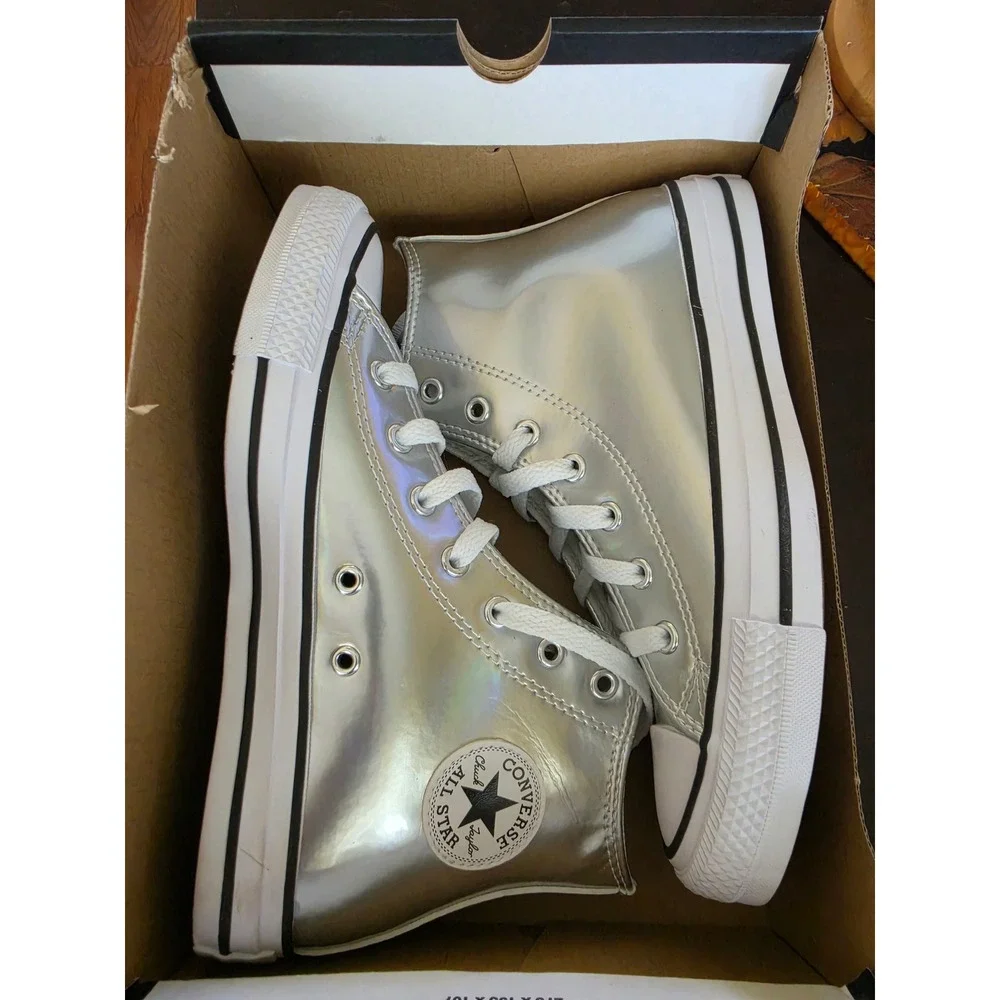 Converse Chuck Taylor All Star High Top Metallic Silver Kids Sneakers A12604C 4
